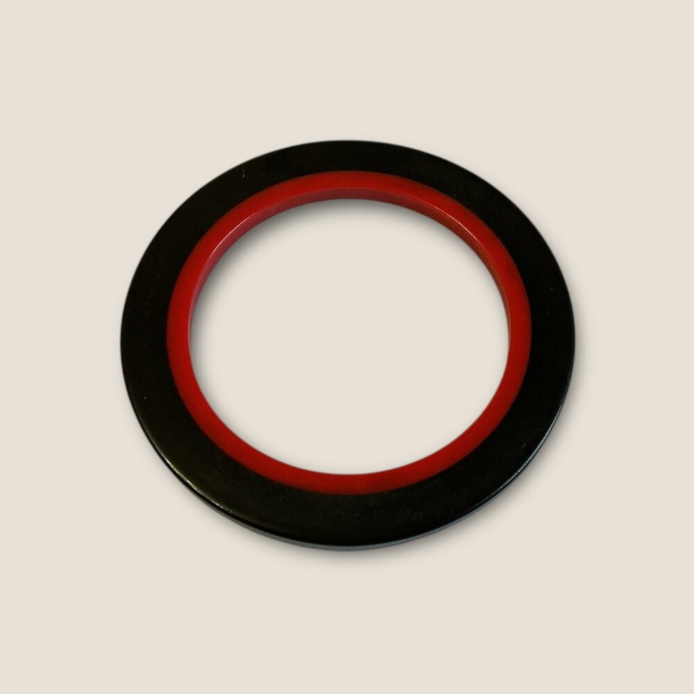 Vintage Two-Tone Red & Black Bakelite Bangle Bracelet 2.5" Inner Diameter
